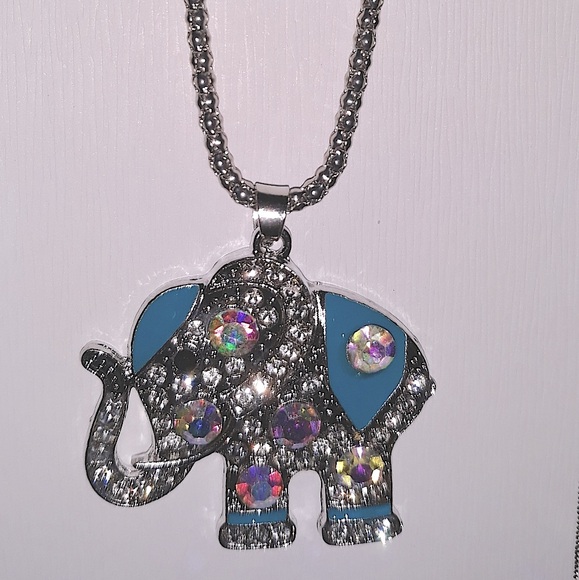 EuroKatGifts Jewelry - Elephant Necklace BlueTeal Silver CZ fashion post earring Fashion Kids Womens…